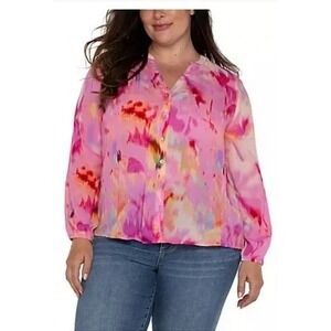 Liverpool Los Angeles Watercolor Button Up Top Size 3X